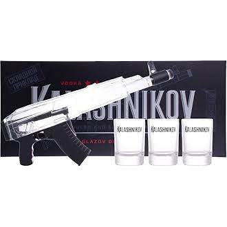 Kalashnikov Original Vodka Machine Gun Classic Box 40% Vol. 0,7l in Giftbox with 3 glasses